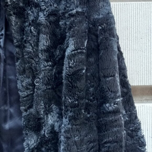 Betsy Johnson Maxi Faux Fur Black Coat S-M - Picture 5 of 17
